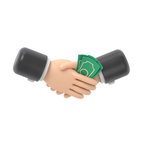 Handshake with money. Isolated on white background. 3d render.の写真素材