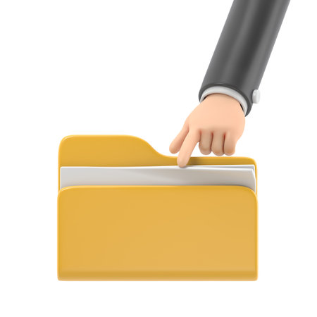 3d rendering of a hand holding a folder. Isolated white background.の写真素材