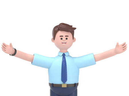 3D illustration of smiling Asian man through the gift box.Transparent Background Mockup.Supports PNG files with transparent backgrounds.の写真素材