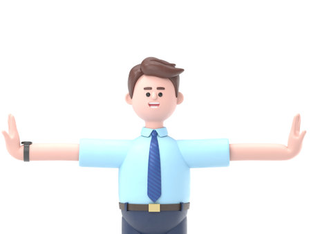 3D illustration of smiling Asian man Felix finds compromise.Transparent Background Mockup.Supports PNG files with transparent backgrounds.の写真素材