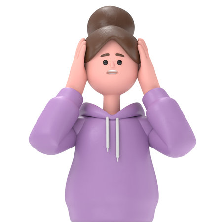 Hands covering ears.Don't listen concept.Covering ears.3D illustration of Asian girl.Transparent...