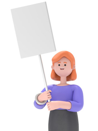 3D illustration of European businesswoman Ellen with signs against war concept, Placards and Signboard on strike.Supports PNG files with transparent backgrounds.の写真素材