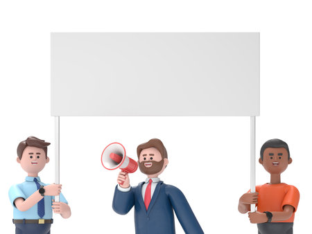 Protesting people. Character with signs against war concept, Placards and Signboard on strike, Demonstration.Supports PNG files with transparent backgrounds.の写真素材