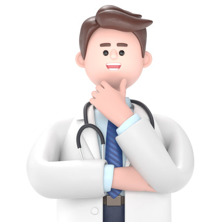 3D illustration of Male Doctor surrounded by question marks.Transparent Background Mockup.Supports PNG files with transparent backgrounds.の写真素材