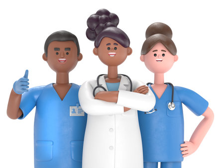 Team of doctors in protective medical masks. The fight against coronavirus COVID-19.Supports PNG files with transparent backgrounds.の写真素材