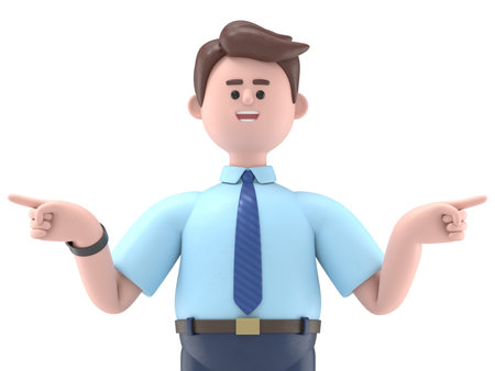 3D illustration of Asian man Felix is pointing.Transparent Background Mockup.Supports PNG files with transparent backgrounds.の写真素材