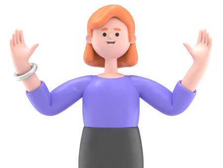 3D illustration of European businesswoman Ellen celebrates success.Transparent Background Mockup.Supports PNG files with transparent backgrounds.の写真素材