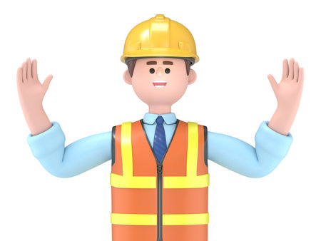 3D illustration of male engineer celebrates success.Transparent Background Mockup.Supports PNG files with transparent backgrounds.の写真素材