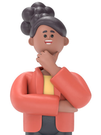 3D illustration of african american woman Coco, question, paragraph and bulb.Transparent Background...