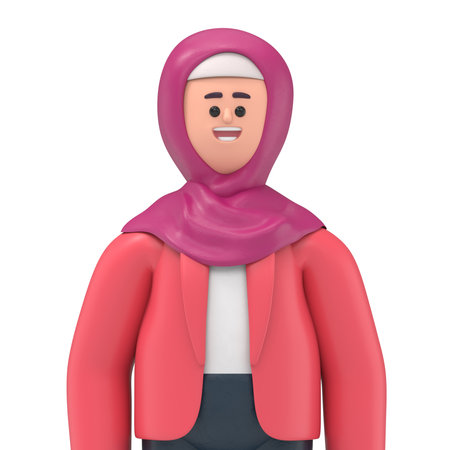 3D illustration of smiling Arab woman Ghaliyah doing winner,Transparent Background Mockup.Supports PNG files with transparent backgrounds.の写真素材