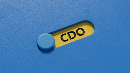 CDO word on slide switch.close up of slide switch,Business Concept.3D rendering on blue background.