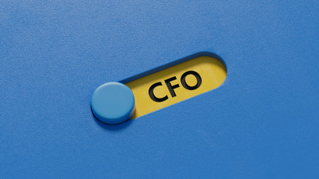 concept word CFO on slide switch.close up of slide switch,Business Concept.3D rendering on blue background.の写真素材