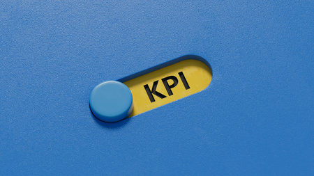 slide switch with KPI text. Financial, marketing.close up of slide switch,Business Concept.3D...