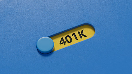 slide switch with 401K business word. Mission, Vision and core values concept.close up of slide switch,Business Concept.3D rendering on blue background.の写真素材