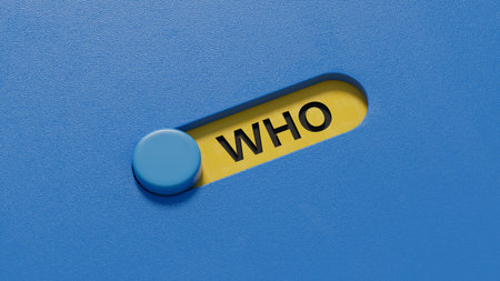 who? .the word spelled out using slide switch. Education concept.3D rendering on blue background.の写真素材