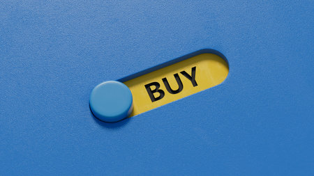 Buy. slide switch form the word Buy. The concept of the word Buy. 3D rendering on blue background.の写真素材