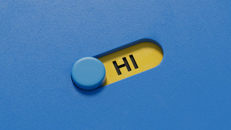 Hi- word concept. Minimalist Abstract Design. close up of slide switch,Business Concept. 3D...