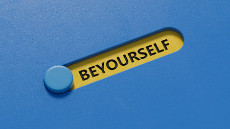 slide switch with Be yourself lettering. Top view.close up of slide switch,Business Concept.3D...