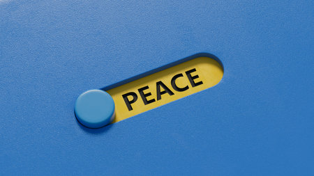 Peace. slide switch form the word Peace. An extensive concept of the word Peace used in various areas of business and life. 3D rendering on blue background.の写真素材