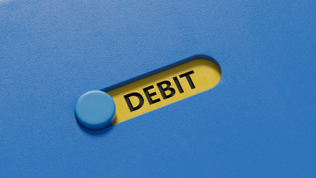 slide switch with DEBIT business word.close up of slide switch,Business Concept.3D rendering on blue...