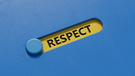 respect concept on slide switch.close up of slide switch,Business Concept.3D rendering on blue...