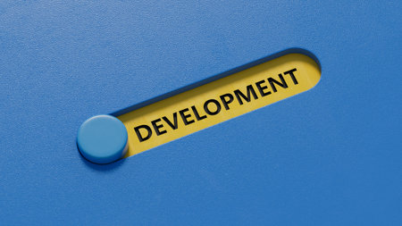 development.3D illustration of slide switch.close up of slide switch,3D rendering on blue...