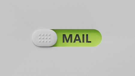 Mail.slide switch spelling.Flat lay view from above on slide switch buttons.IT technology concept.3D...