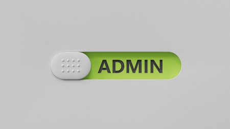 Admin Word In slide switch.close up of slide switch,Business Concept.3D rendering on green...