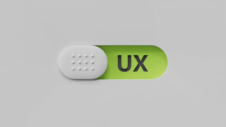 word ux with slide switch.close up of slide switch,Business Concept.3D rendering on green...