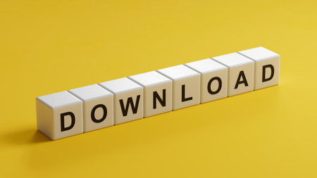 Download - word concept. Minimalist Abstract Design With close up of wooden cubes,3D rendering on yellow background.の写真素材