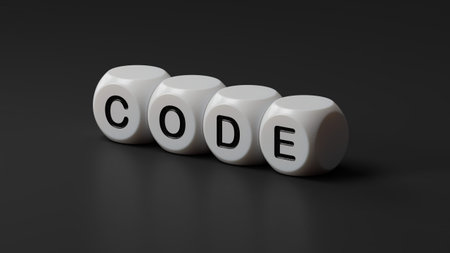 wooden dice with CODE business word.close up of wooden dice,Business Concept.3D rendering on black...