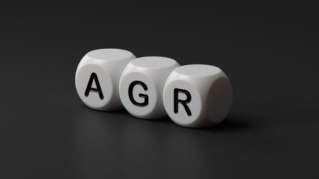 agr word on wooden dice.close up of wooden dice,Business Concept.3D rendering on black background.