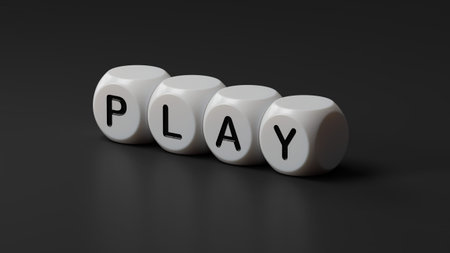 Play - word concept. Minimalist Abstract Design. close up of wooden dice,Business Concept. 3D...