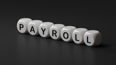 PAYROLL word on wooden dice. Concept of investment and savings money. wooden dice with...