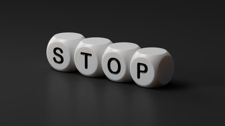 STOP.3D illustration of wooden dice.close up of wooden dice,3D rendering on black background.