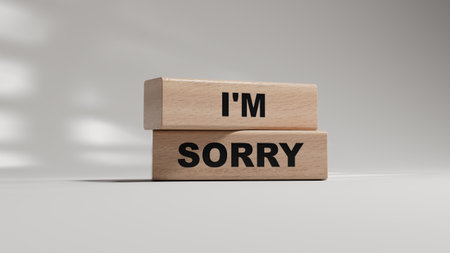 3D illustration of I'M SORRY in English, using a heartfelt font. It symbolizes sincere remorse and...