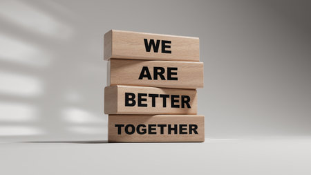 We are better together symbol. wooden blocks with words We are better together.We are better together concept. Copy space.3D rendering on white background.の写真素材