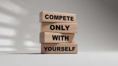 Compete only with yourself symbol. Concept words compete only with yourself on wooden...