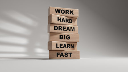 Work hard Dream big Learn fast symbol. wooden blocks with words Work hard Dream big Learn...