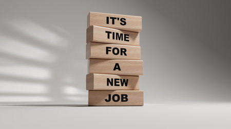 It is time for a new job symbol. Concept words It is time for a new job on wooden blocks. Business concept. Copy space. 3D rendering on white background.の写真素材
