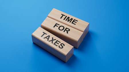 Text TIME FOR TAXES writing in wooden blocks. Business concept. wooden blocks. Copy space.3D...