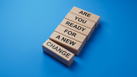 Change symbol. wooden blocks with words Are you ready for a new change.Business and change concept....
