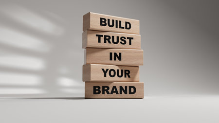 Build trust in your brand symbol. wooden blocks with words Build trust in your brand.Business and...