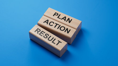 Plan Action Result symbol. Concept words Plan Action Result on wooden blocks.Business concept and...