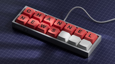 Channel News symbol. Computer keyboard keys with words 'Channel News'. Computer keyboard keys. Copy space.3D rendering on blue background.の写真素材
