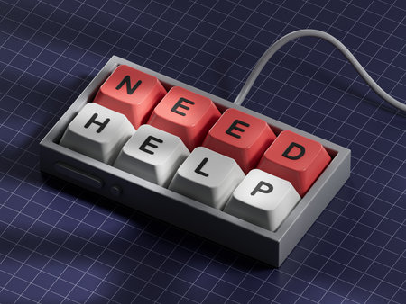 Need Help symbol. Concept word Need Help on Computer keyboard keys.Business and Need Help concept. Computer keyboard keys. Copy space.3D rendering on blue background.の写真素材