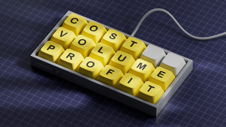 Cost Volume Profit symbol. Concept word Cost Volume Profit on Computer keyboard keys. Business and Cost Volume Profit concept. Copy space.3D rendering on blue background.の写真素材