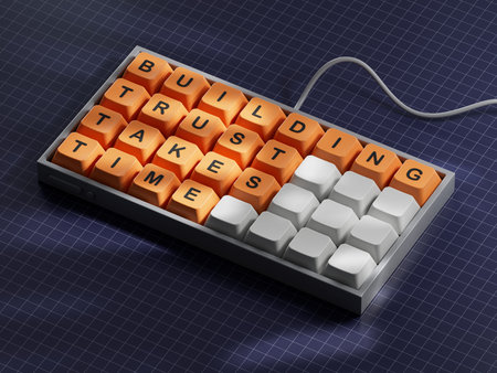 Building Trust takes Time symbol. Computer keyboard keys with words Building Trust takes Time....