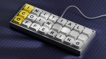 letters of the alphabet of ICO on Computer keyboard keys. ICO - short for initial coin offering....