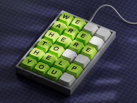 We are here to help you symbol. Concept words we are here to help you on Computer keyboard...